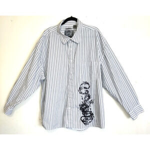 Bruno New York Embroidery Men's Shirt Sz 4XLB Black White Striped Stretch Pocket